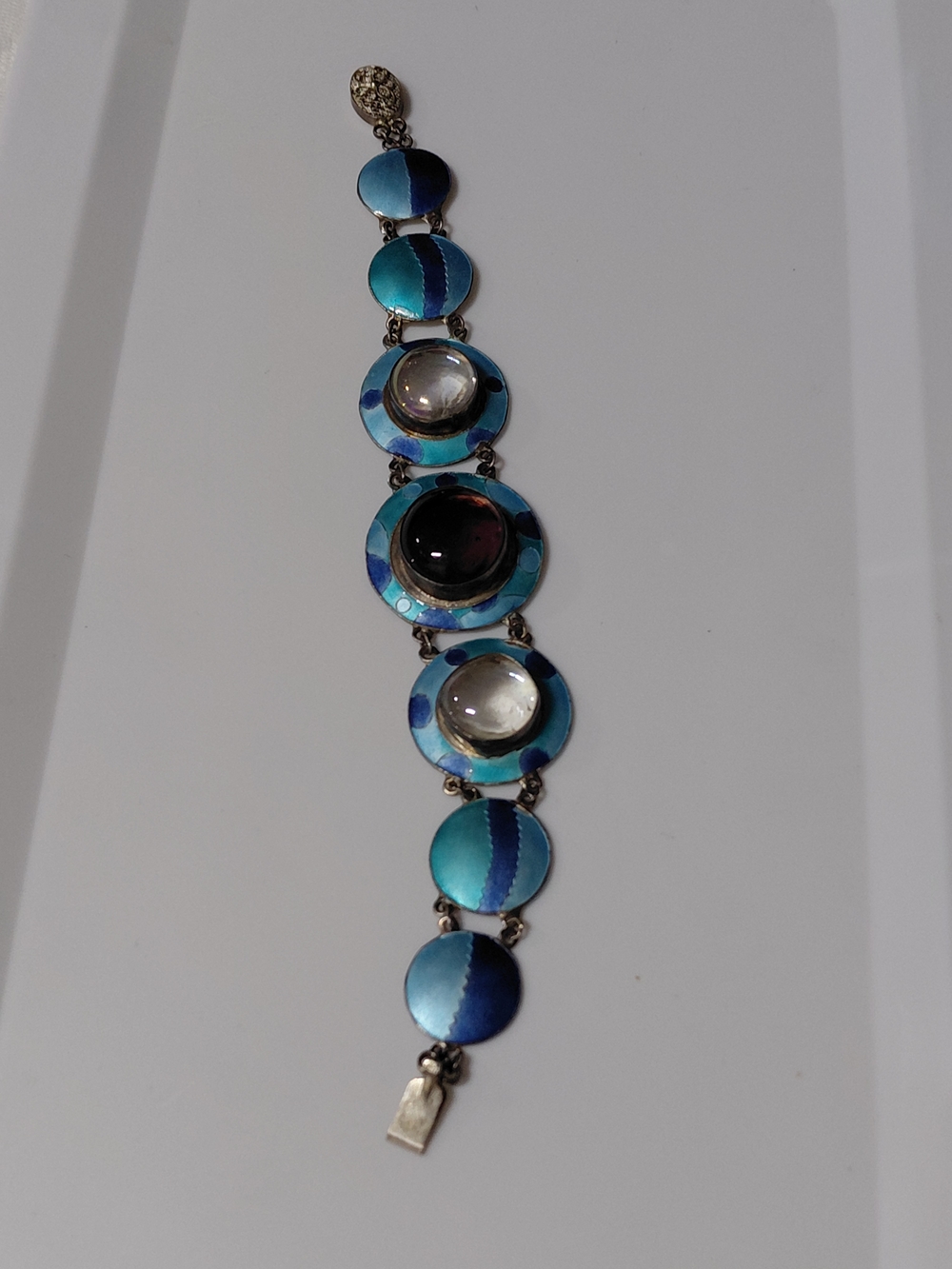 Blue Enamel and Glass Cabochon Statement Bracelet
